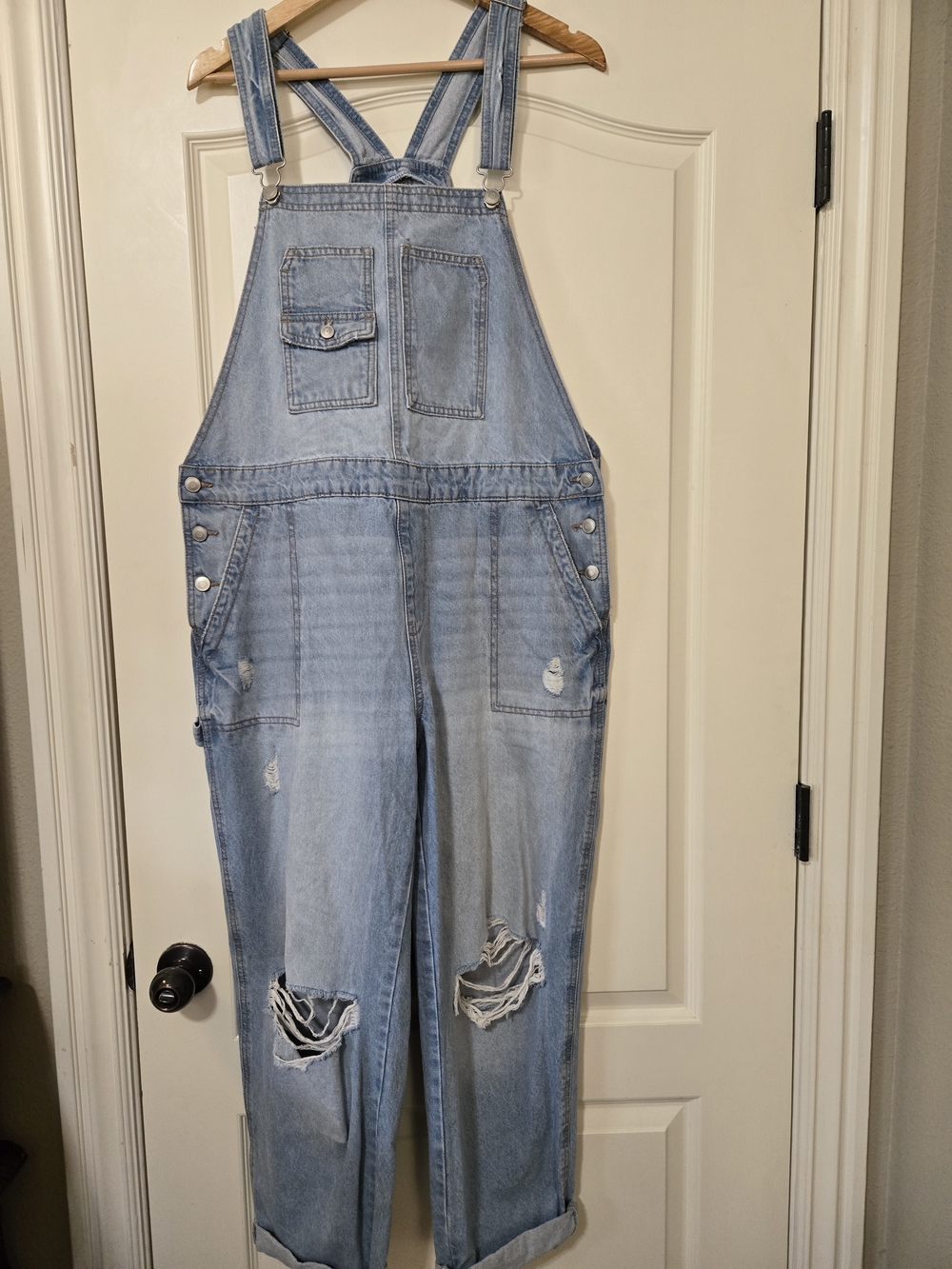 Celebrity Pink Light Wash Distressed Denim Overalls